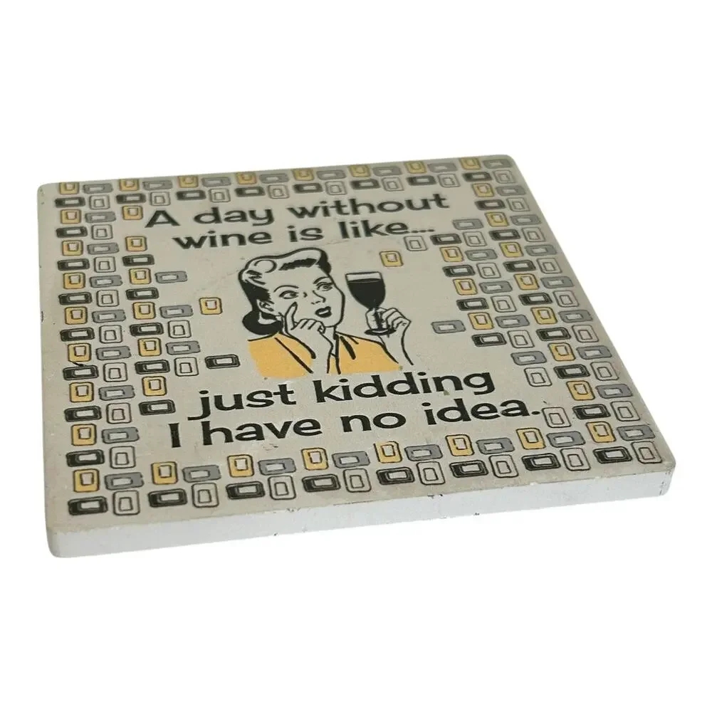 Primitives by Kathy Stoneware Cork Bottom Cute Wine Coaster